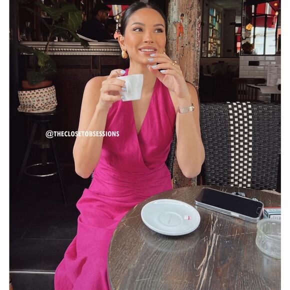 ZARA Magenta A-Line Linen Midi Dress NWT Size M - Picture 13 of 16